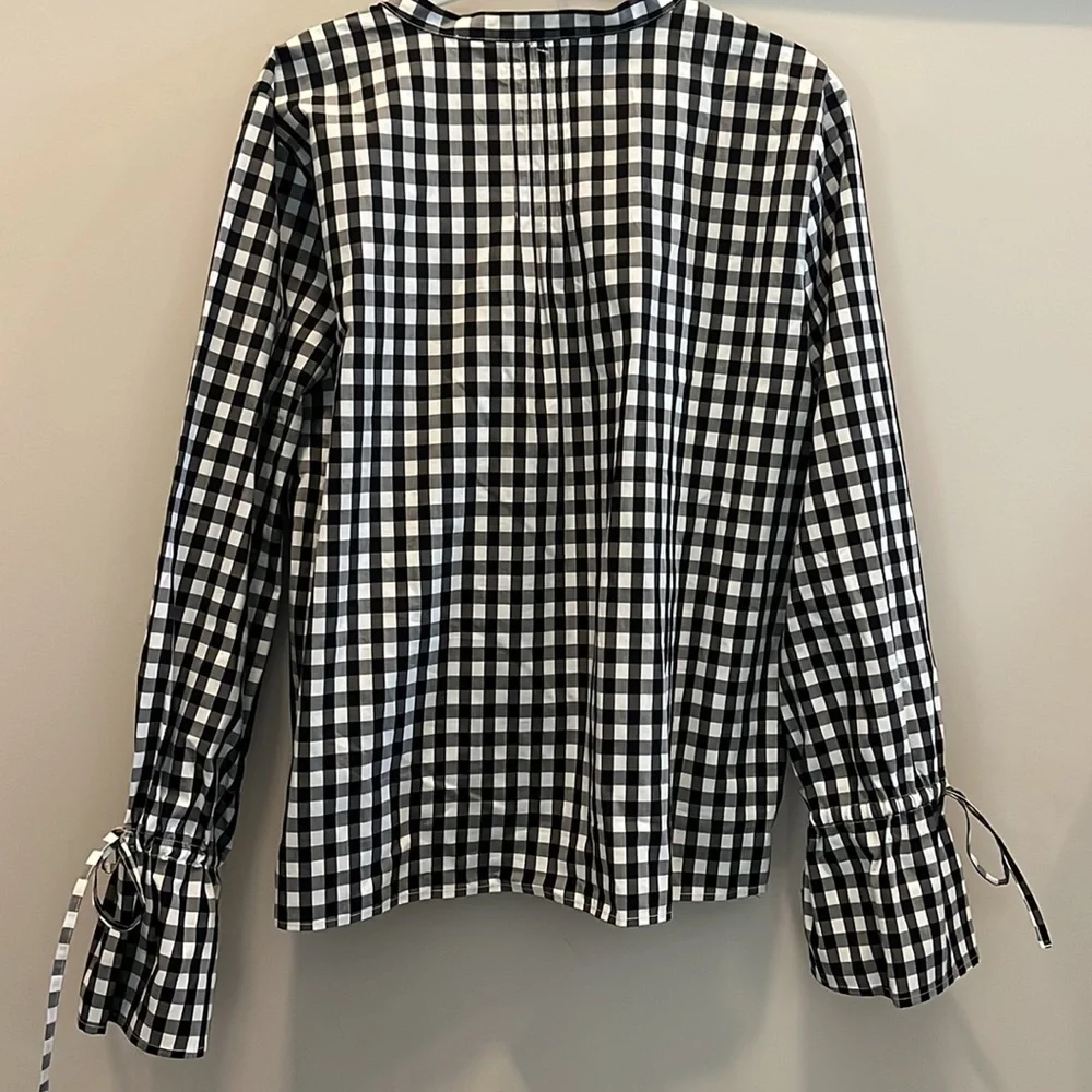 NWT J. Crew Women's Tie Sleeve Pintuck Long Sleeve Gingham Top | L